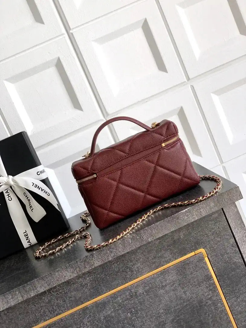 Chanel AP4936 Vanity with Chain Grained Shiny Calfskin & Gold-Tone Meta Wine Red