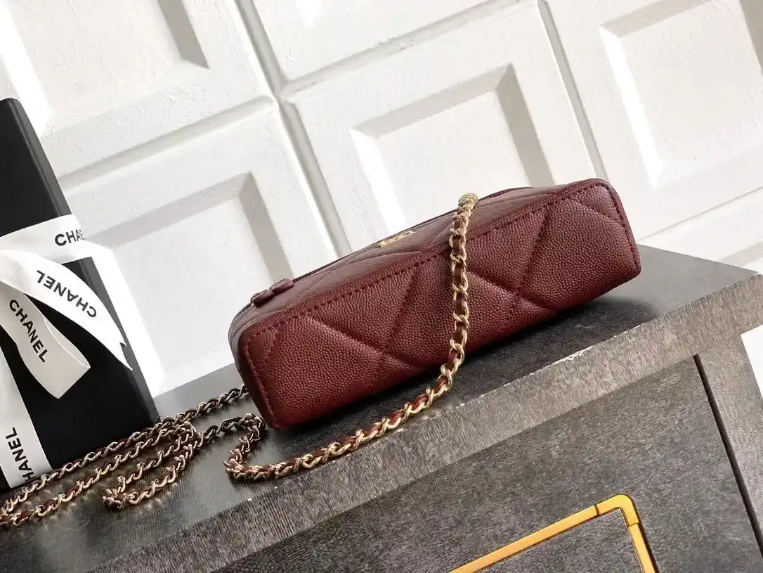 Chanel AP4936 Vanity with Chain Grained Shiny Calfskin & Gold-Tone Meta Wine Red