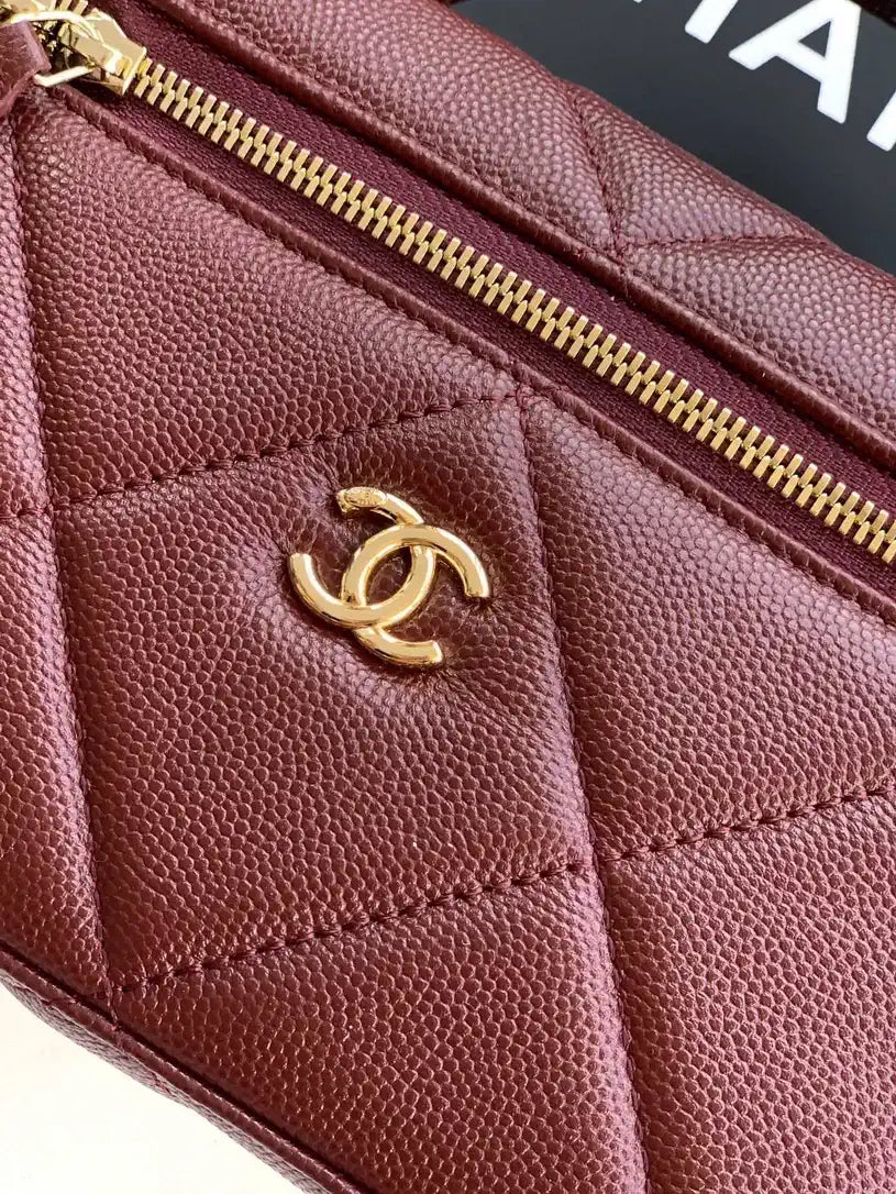 Chanel AP4936 Vanity with Chain Grained Shiny Calfskin & Gold-Tone Meta Wine Red