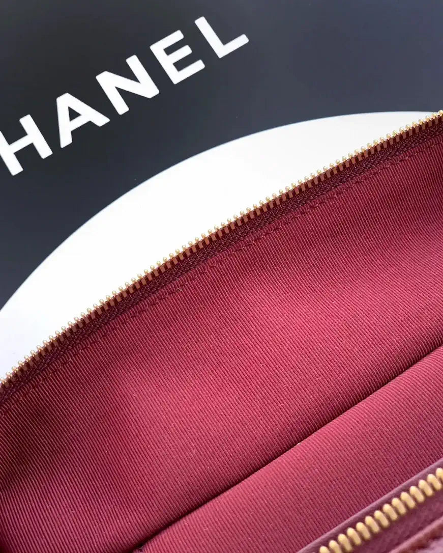 Chanel AP4936 Vanity with Chain Grained Shiny Calfskin & Gold-Tone Meta Wine Red