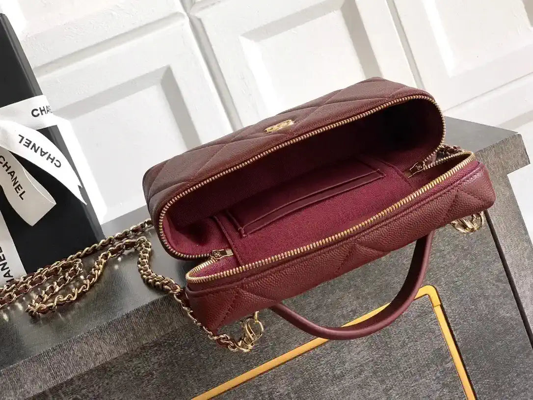 Chanel AP4936 Vanity with Chain Grained Shiny Calfskin & Gold-Tone Meta Wine Red