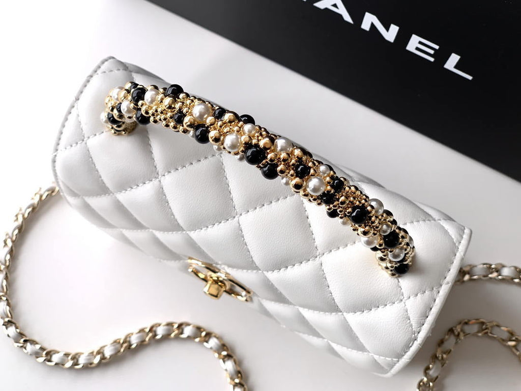 Chanel AP4975 Clutch With Chain Lambskin Imitation Pearls & Gold-Tone Metal White