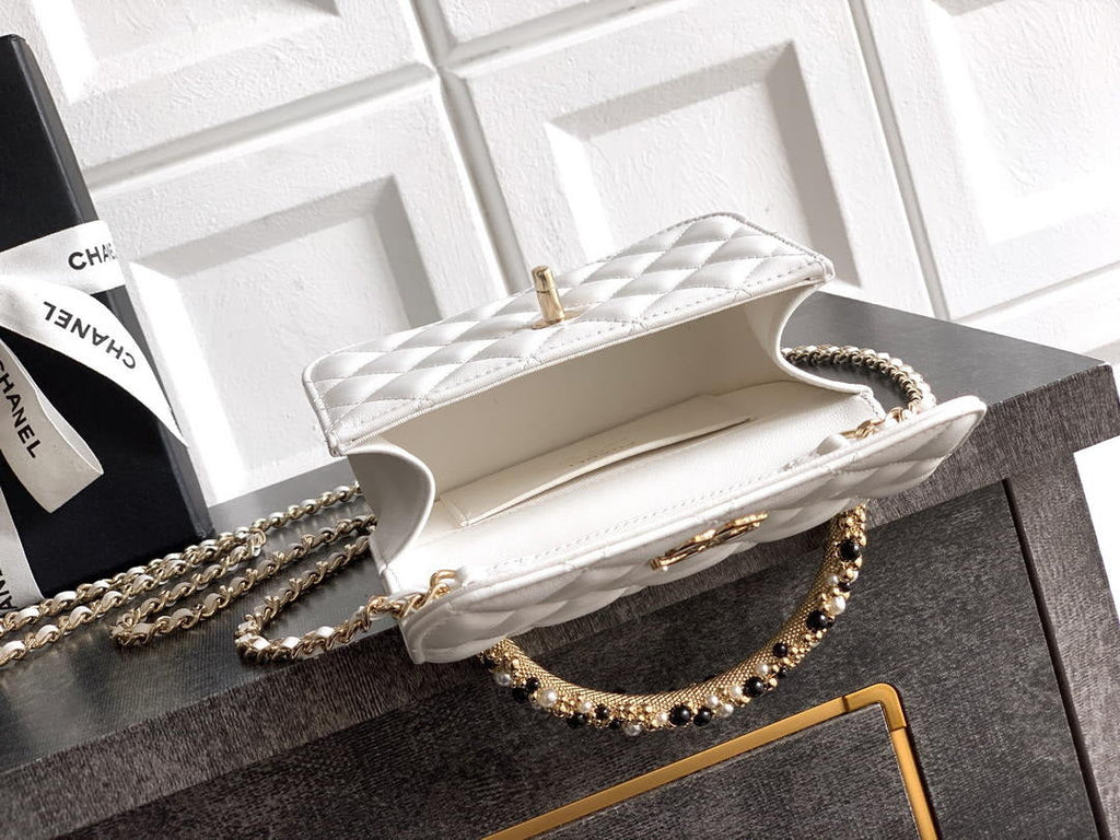 Chanel AP4975 Clutch With Chain Lambskin Imitation Pearls & Gold-Tone Metal White