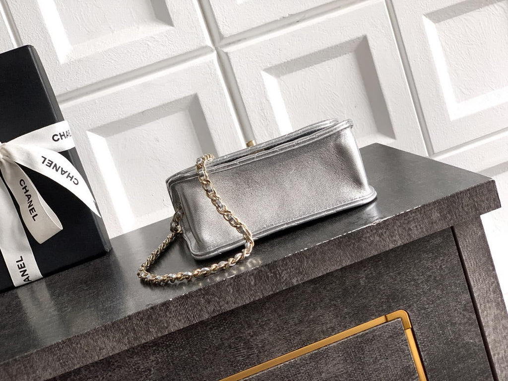 Chanel AP4975 Clutch With Chain Lambskin Imitation Pearls & Gold-Tone Metal Silver