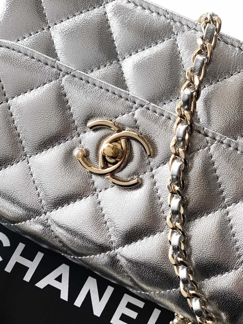 Chanel AP4975 Clutch With Chain Lambskin Imitation Pearls & Gold-Tone Metal Silver