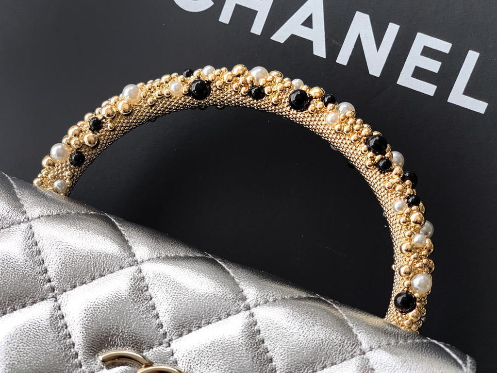 Chanel AP4975 Clutch With Chain Lambskin Imitation Pearls & Gold-Tone Metal Silver