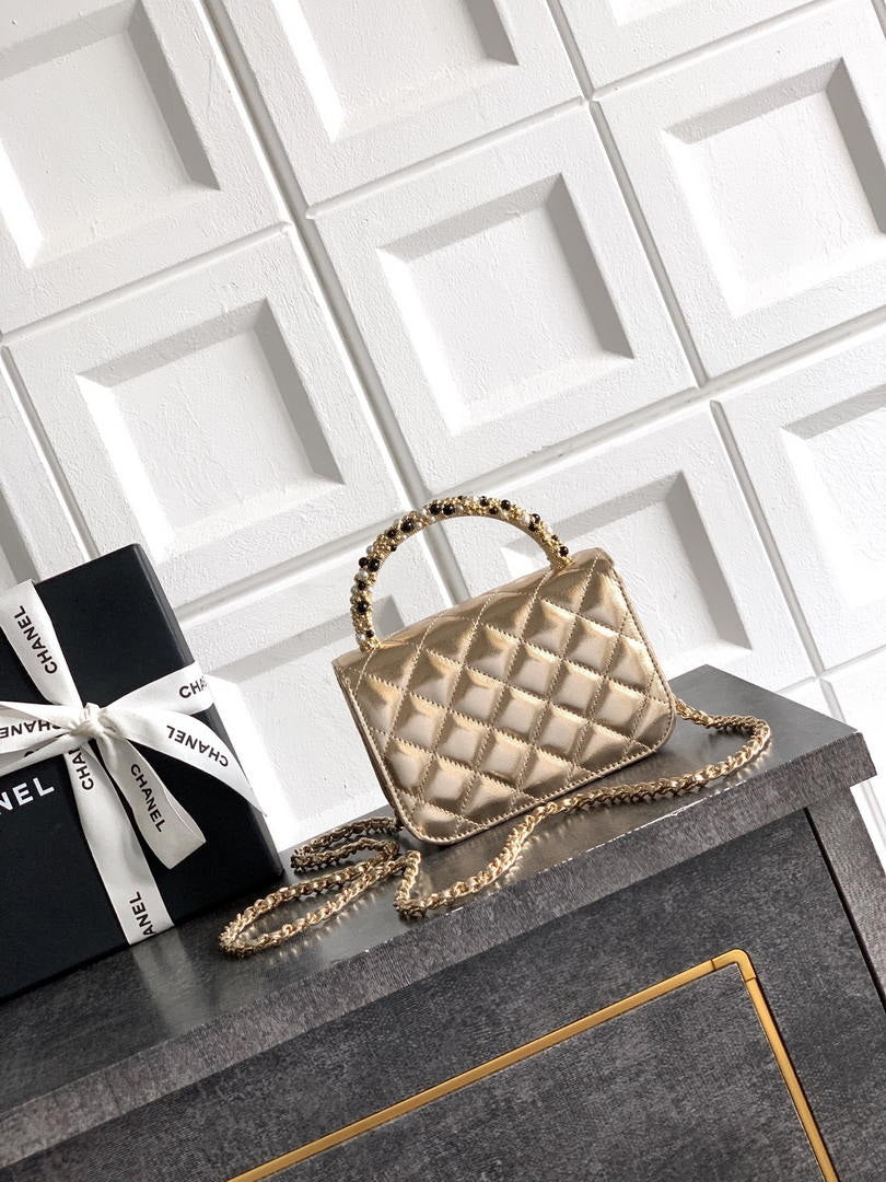 Chanel AP4975 Clutch With Chain Lambskin Imitation Pearls & Gold-Tone Metal  Gold