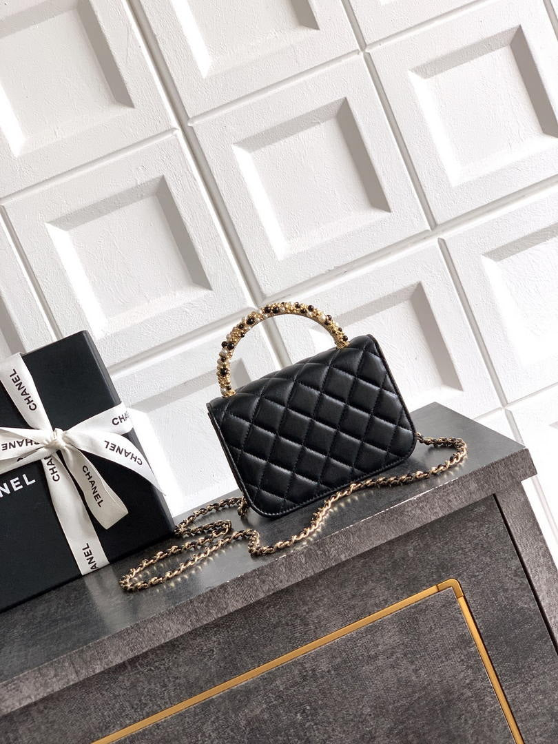 Chanel AP4975 Clutch With Chain Lambskin Imitation Pearls & Gold-Tone Metal  Black