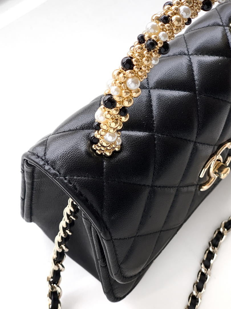 Chanel AP4975 Clutch With Chain Lambskin Imitation Pearls & Gold-Tone Metal  Black