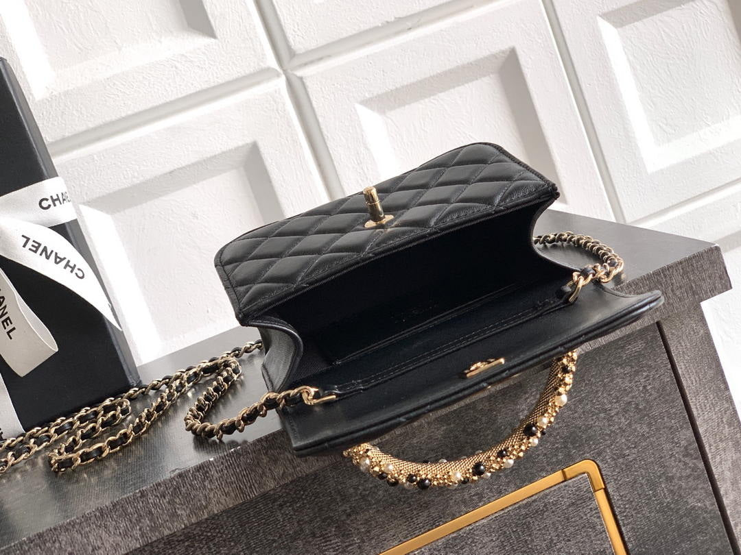 Chanel AP4975 Clutch With Chain Lambskin Imitation Pearls & Gold-Tone Metal  Black