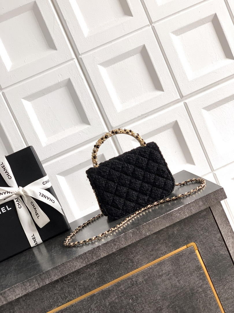 Chanel AP4975 Clutch With Chain Tweed  Imitation Pearls & Gold-Tone Metal  Black