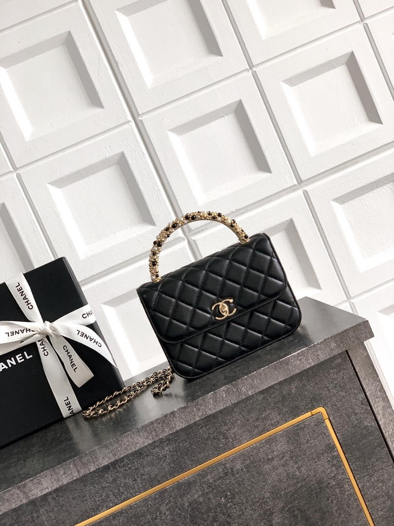 Chanel AP4976 Clutch With Chain Black Lambskin Imitation Pearls & Gold-Tone Metal