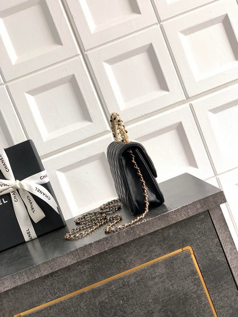 Chanel AP4976 Clutch With Chain Black Lambskin Imitation Pearls & Gold-Tone Metal