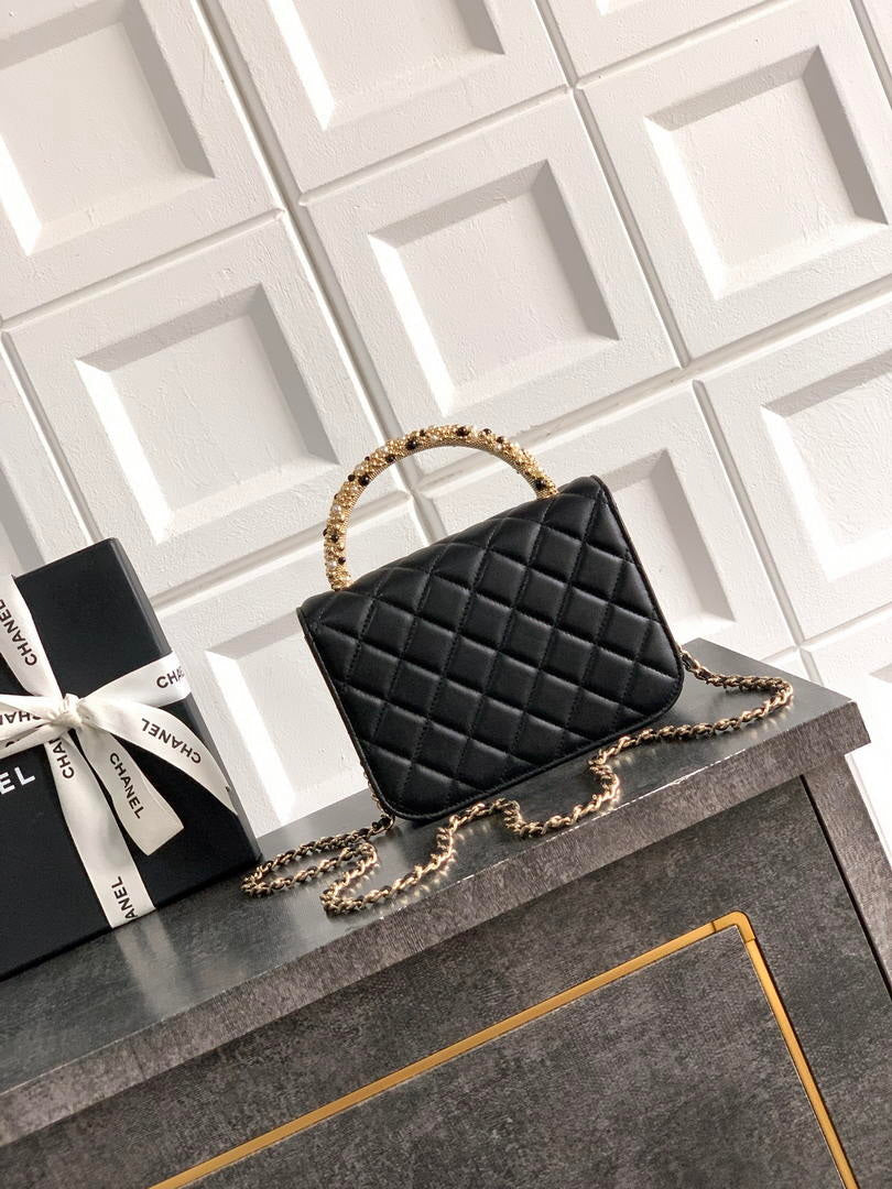 Chanel AP4976 Clutch With Chain Black Lambskin Imitation Pearls & Gold-Tone Metal