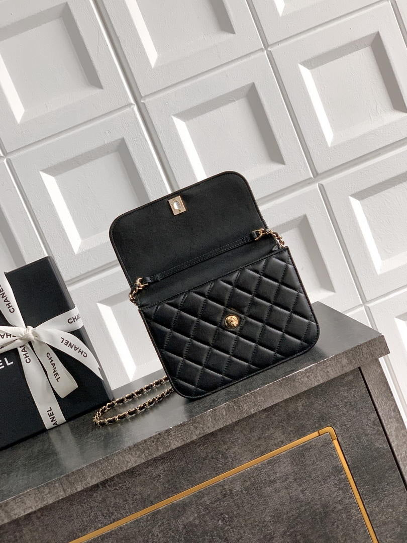 Chanel AP4976 Clutch With Chain Black Lambskin Imitation Pearls & Gold-Tone Metal