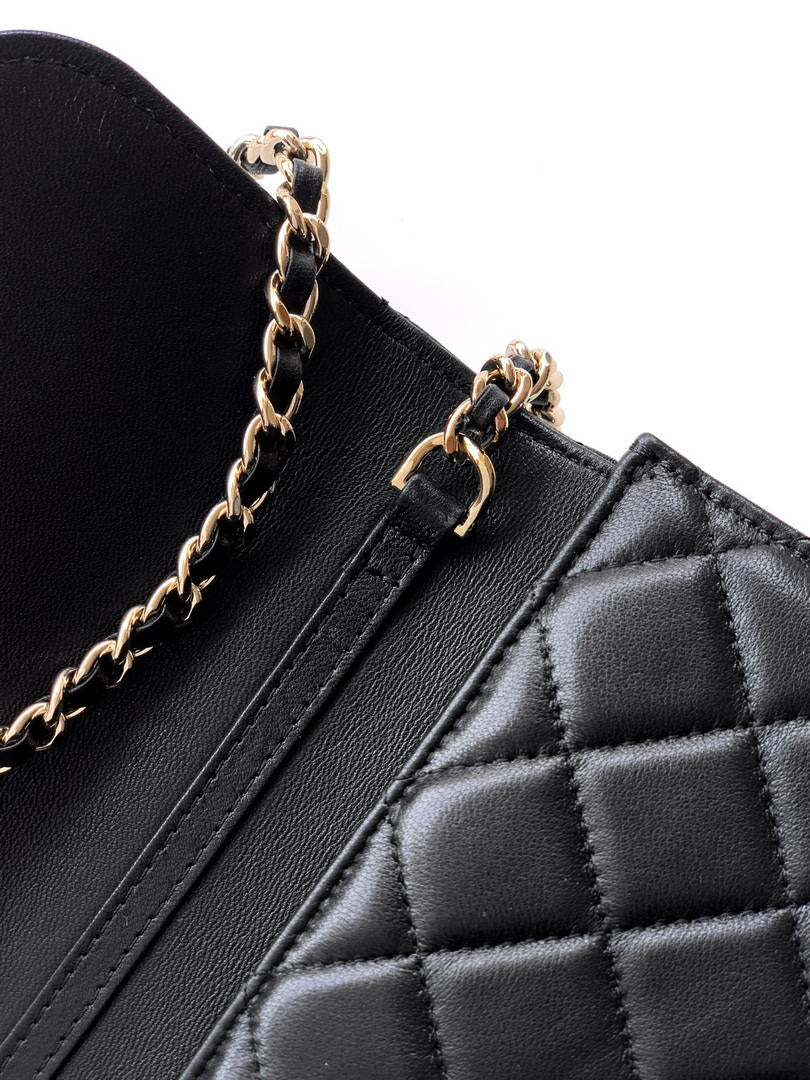 Chanel AP4976 Clutch With Chain Black Lambskin Imitation Pearls & Gold-Tone Metal