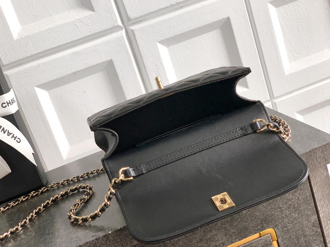 Chanel AP4976 Clutch With Chain Black Lambskin Imitation Pearls & Gold-Tone Metal