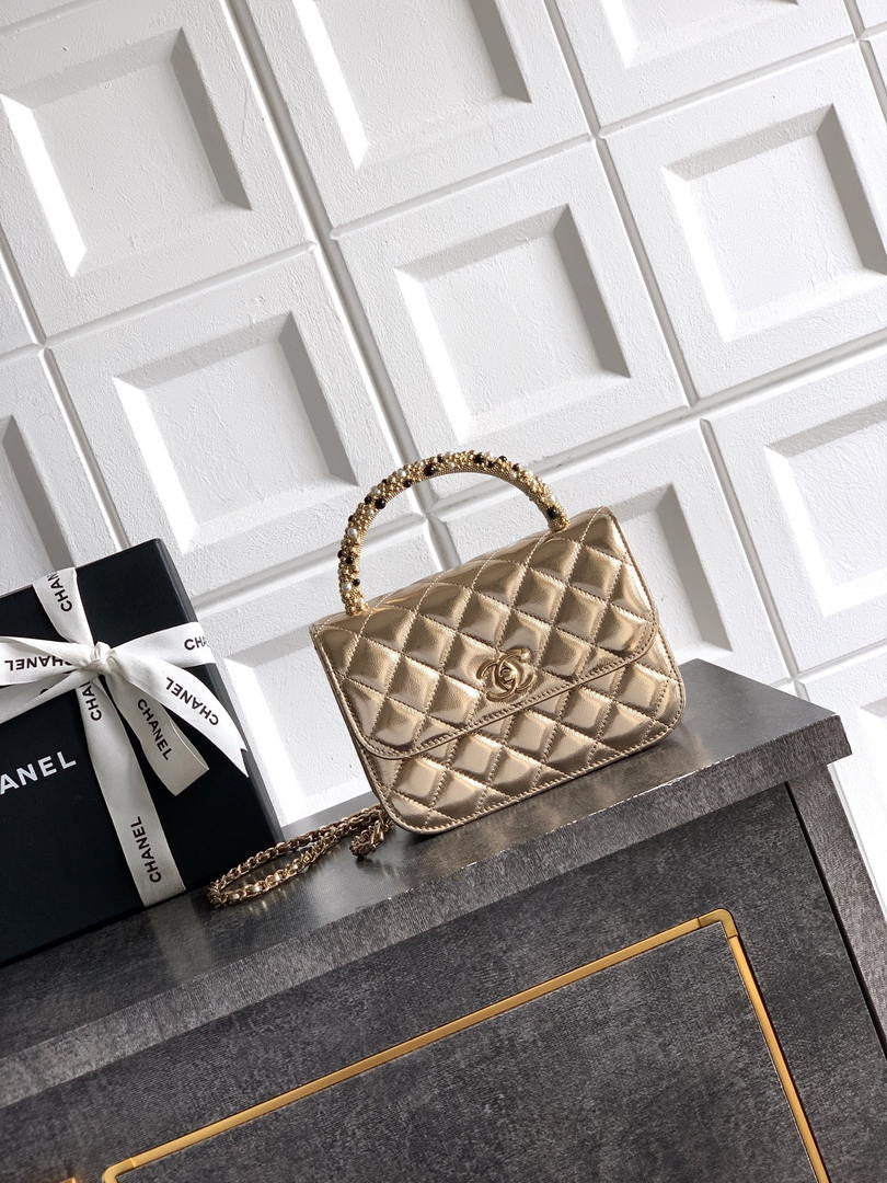 Chanel AP4976 Clutch With Chain Gold Lambskin Imitation Pearls & Gold-Tone Metal