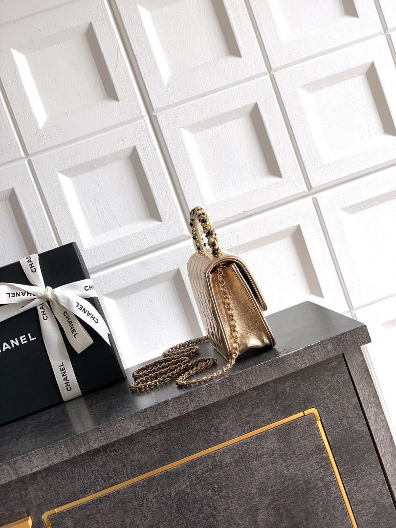 Chanel AP4976 Clutch With Chain Gold Lambskin Imitation Pearls & Gold-Tone Metal