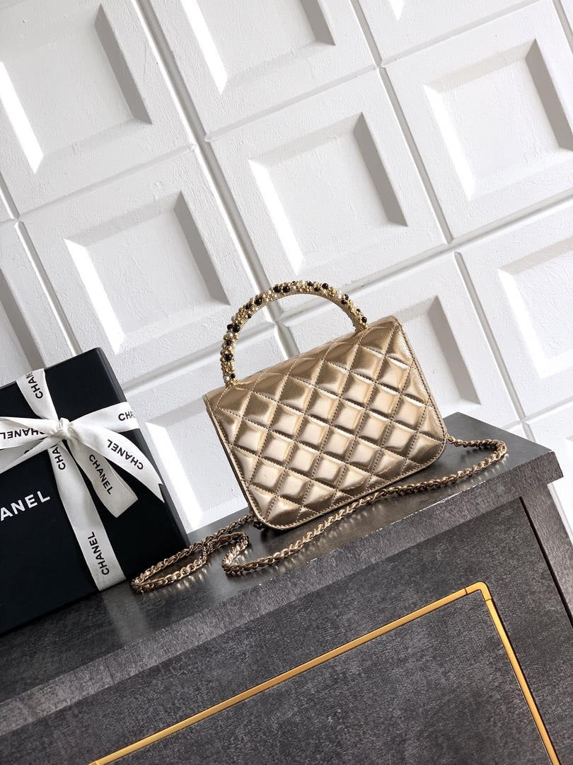 Chanel AP4976 Clutch With Chain Gold Lambskin Imitation Pearls & Gold-Tone Metal