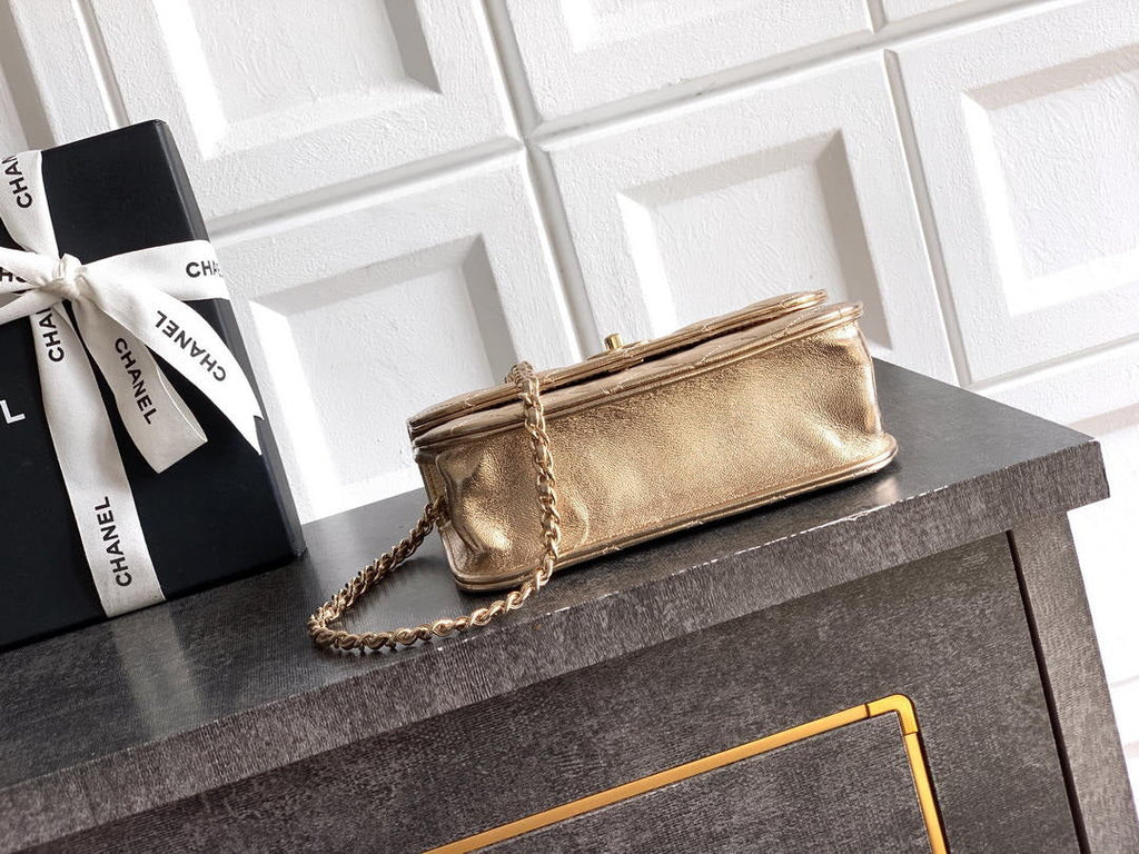Chanel AP4976 Clutch With Chain Gold Lambskin Imitation Pearls & Gold-Tone Metal