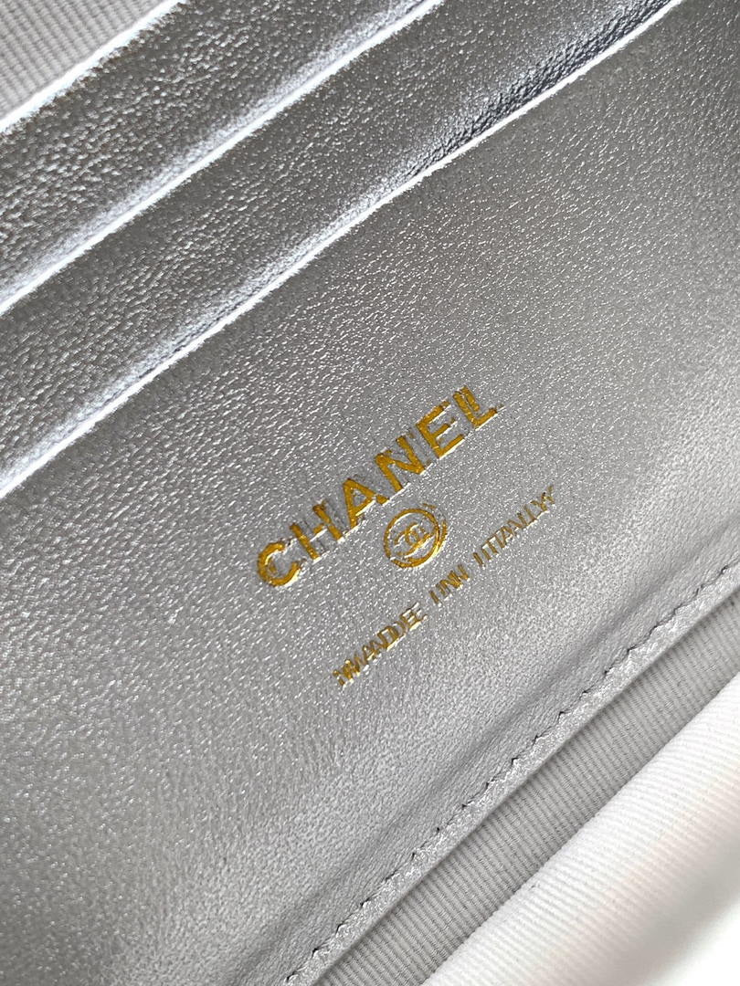 Chanel AP4976 Clutch With Chain Silver Lambskin Imitation Pearls & Gold-Tone Metal
