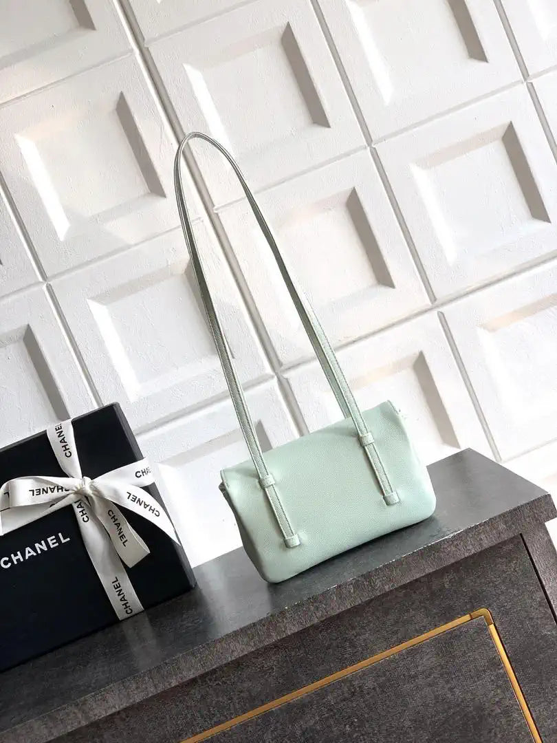 Chanel AP5068 Mini Flap Bag Grained Shiny Calfskin & Gold-Tone Metal Light gray-green