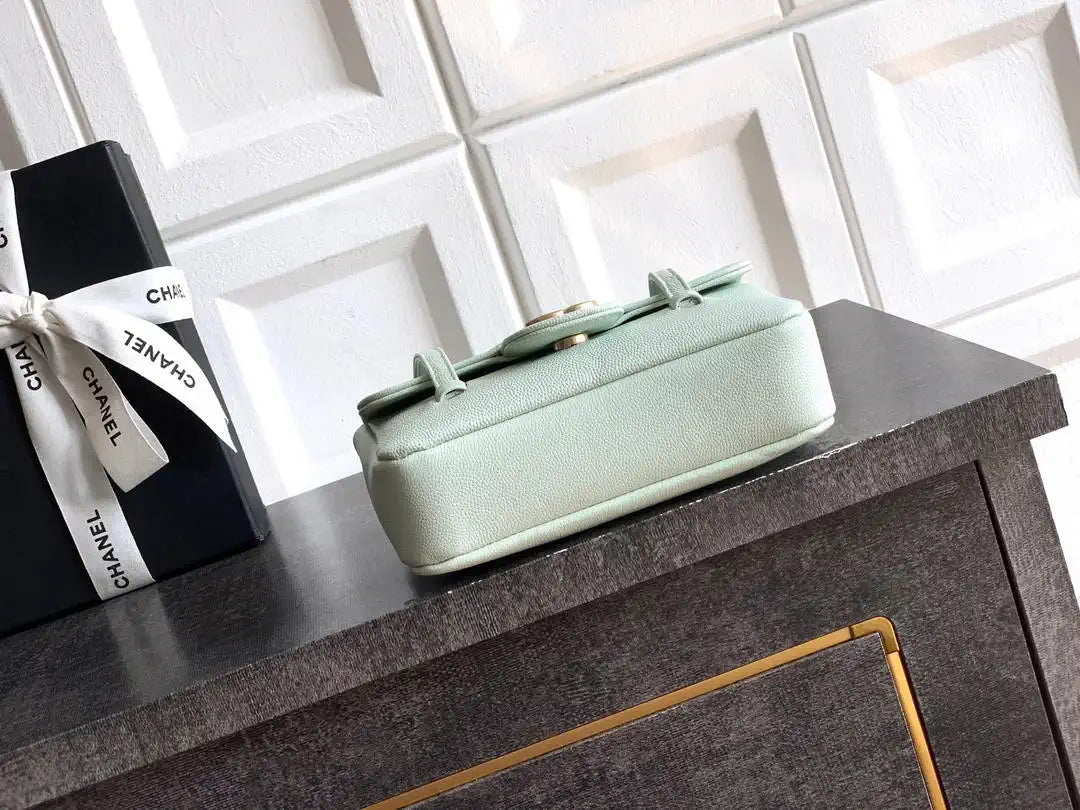 Chanel AP5068 Mini Flap Bag Grained Shiny Calfskin & Gold-Tone Metal Light gray-green