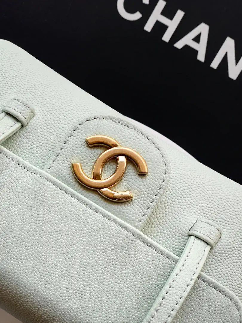 Chanel AP5068 Mini Flap Bag Grained Shiny Calfskin & Gold-Tone Metal Light gray-green