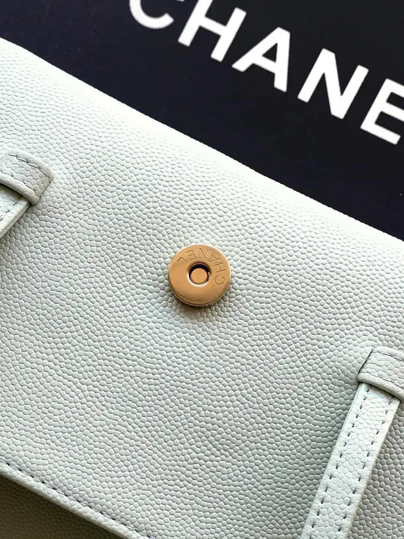 Chanel AP5068 Mini Flap Bag Grained Shiny Calfskin & Gold-Tone Metal Light gray-green