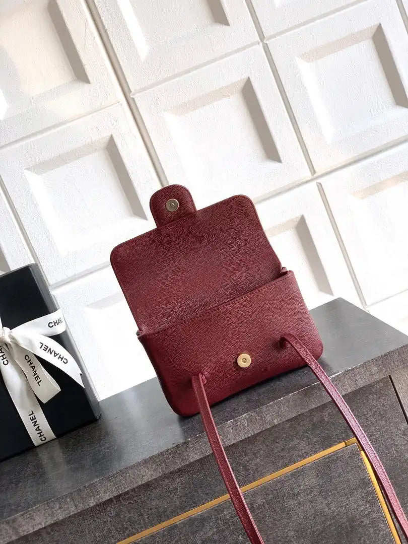 Chanel AP5068 Mini Flap Bag Grained Shiny Calfskin & Gold-Tone Metal Red