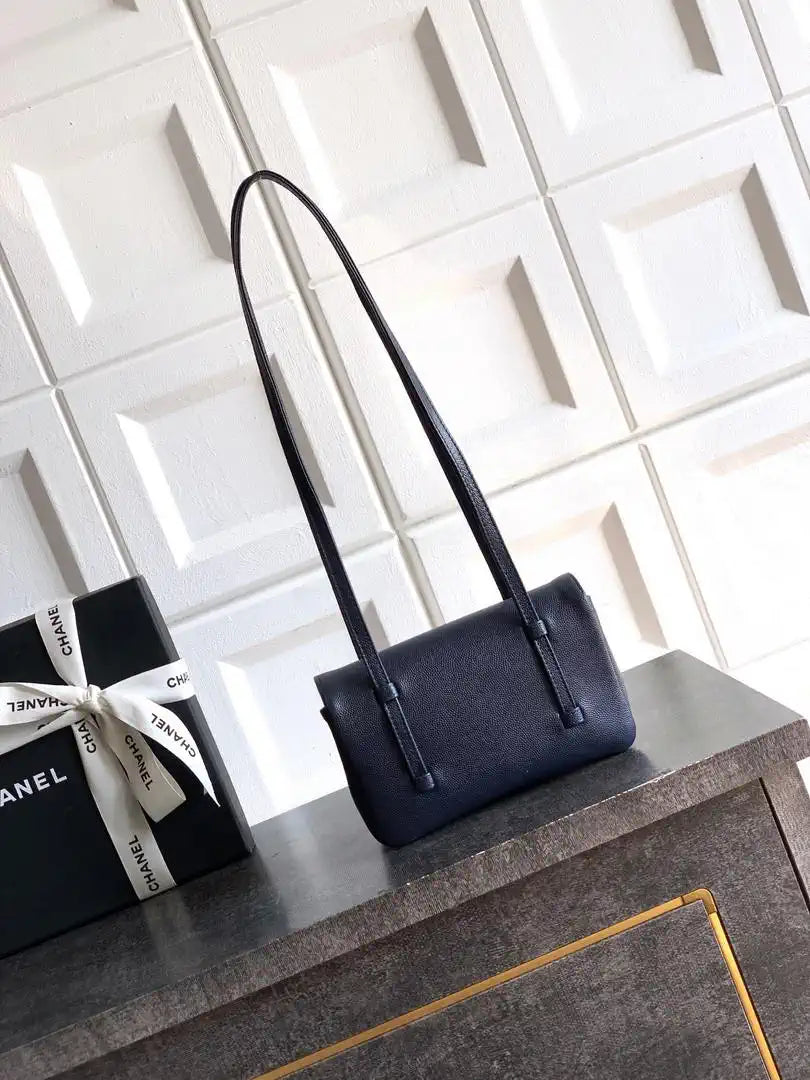 Chanel AP5068 Mini Flap Bag Grained Shiny Calfskin & Gold-Tone Metal Navy Blue