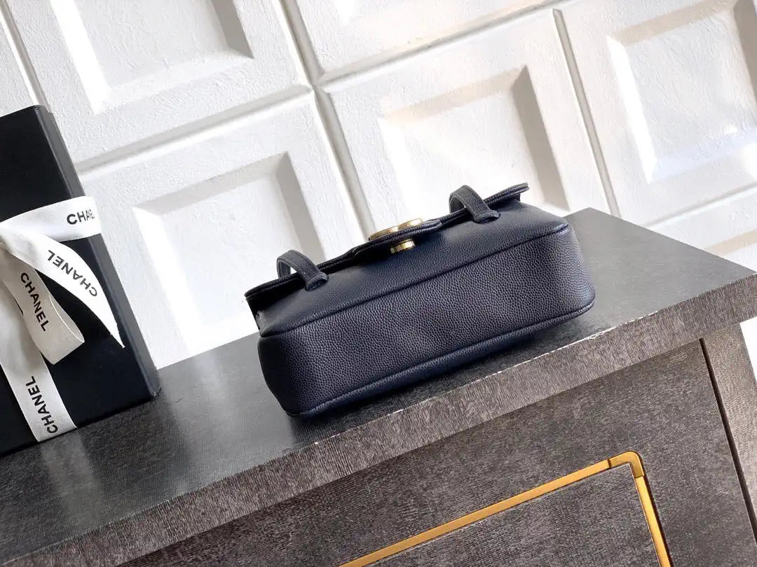 Chanel AP5068 Mini Flap Bag Grained Shiny Calfskin & Gold-Tone Metal Navy Blue