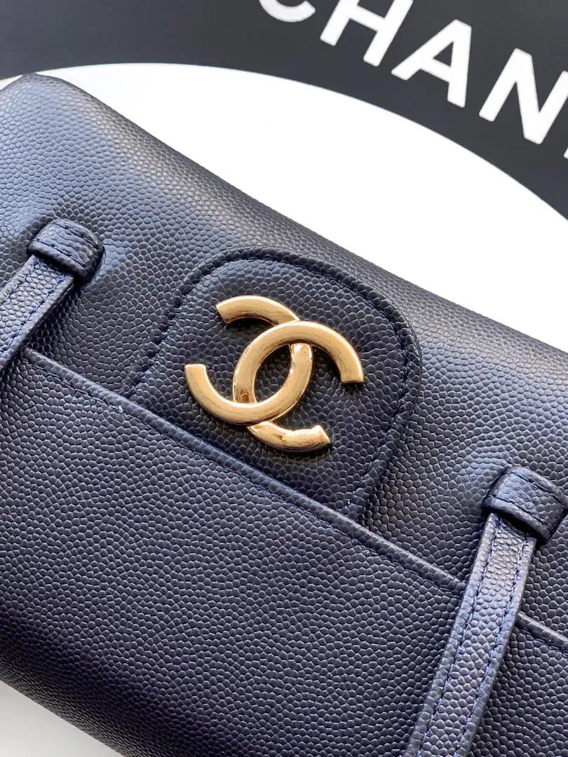 Chanel AP5068 Mini Flap Bag Grained Shiny Calfskin & Gold-Tone Metal Navy Blue
