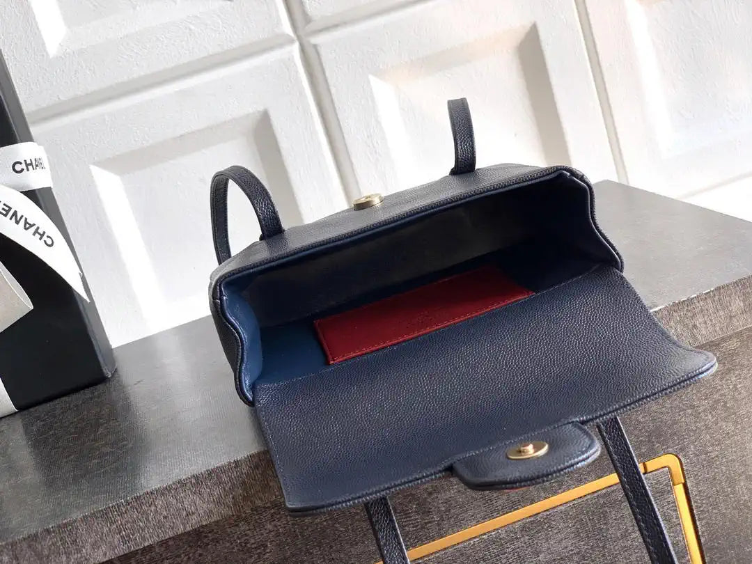 Chanel AP5068 Mini Flap Bag Grained Shiny Calfskin & Gold-Tone Metal Navy Blue