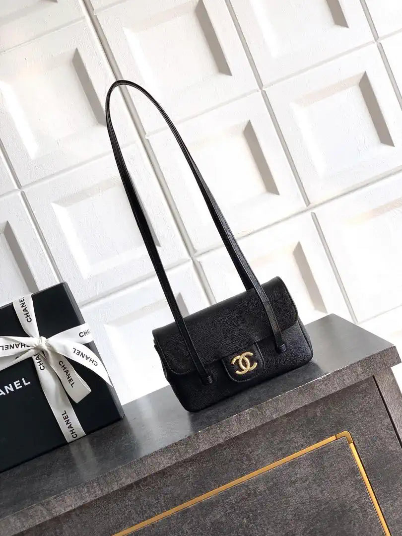 Chanel AP5068 Mini Flap Bag Grained Shiny Calfskin & Gold-Tone Metal  Black