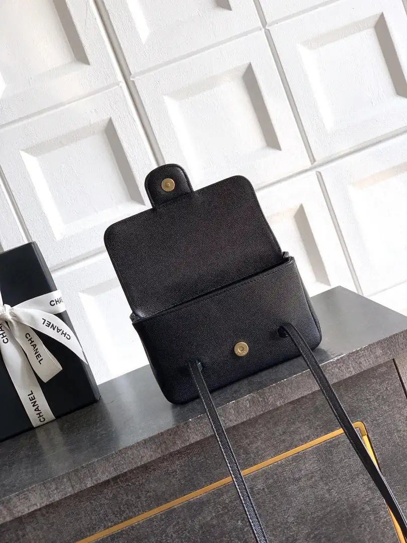 Chanel AP5068 Mini Flap Bag Grained Shiny Calfskin & Gold-Tone Metal  Black