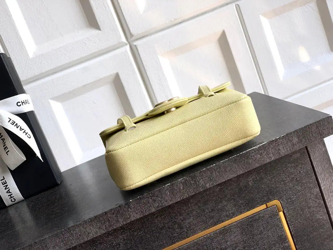 Chanel AP5068 Mini Flap Bag Grained Shiny Calfskin & Gold-Tone Metal Light Yellow