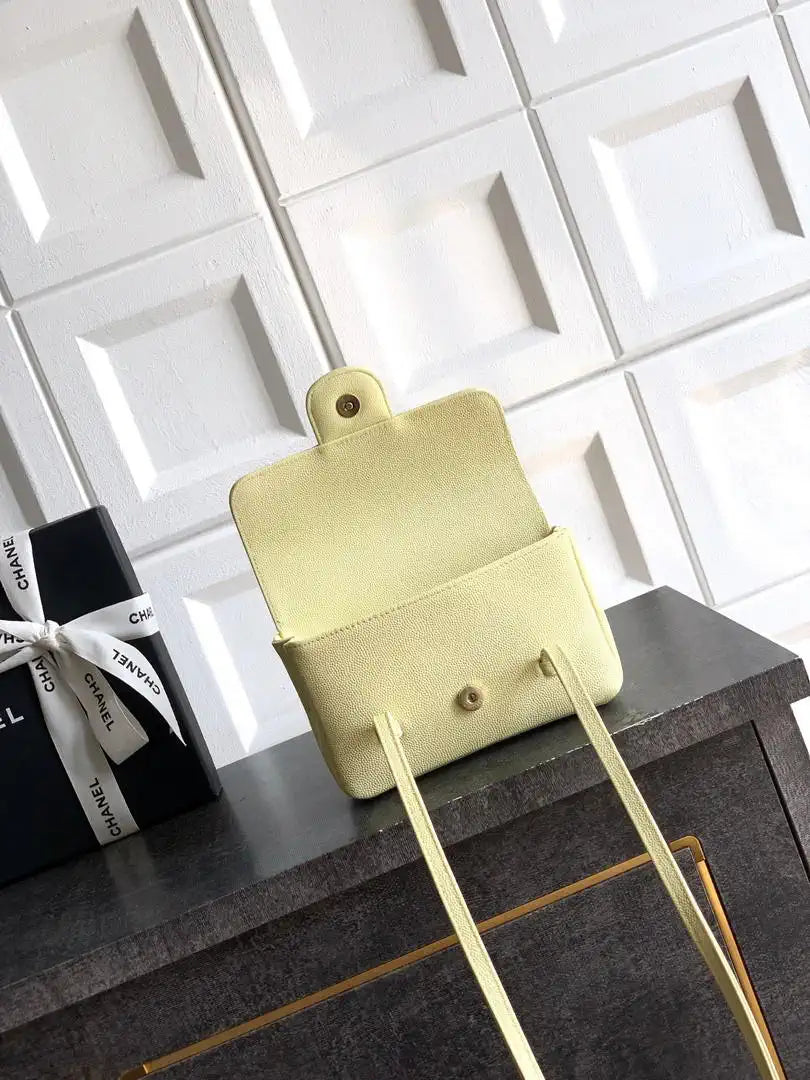 Chanel AP5068 Mini Flap Bag Grained Shiny Calfskin & Gold-Tone Metal Light Yellow