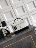 Chanel AP5186 26SS Vanity with Chain Suede Calfskin Shiny Lambskin & Gold-Tone Metal White & Black
