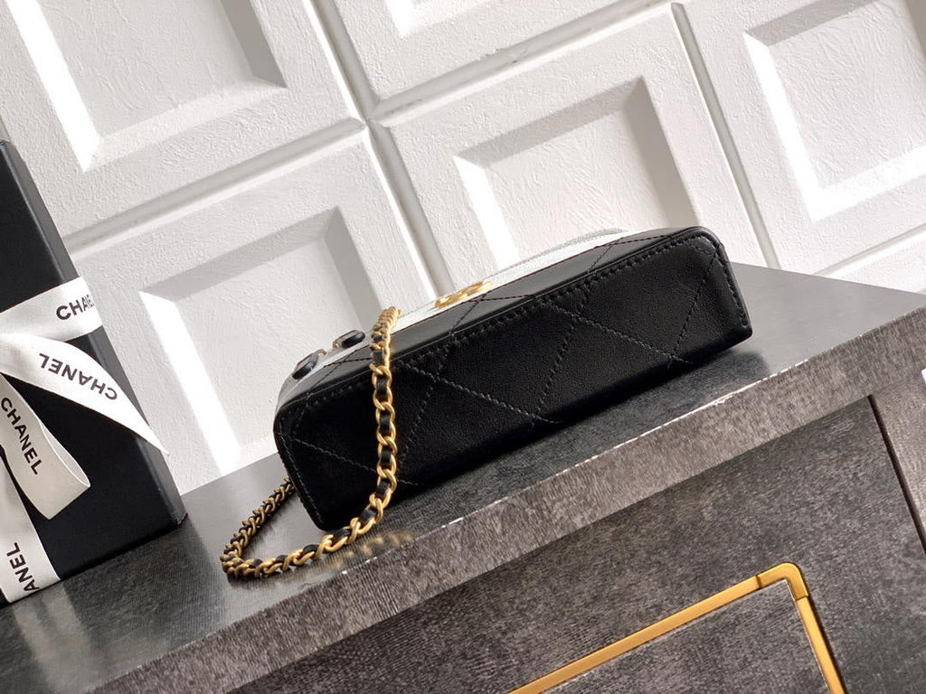 Chanel AP5186 26SS Vanity with Chain Suede Calfskin Shiny Lambskin & Gold-Tone Metal White & Black
