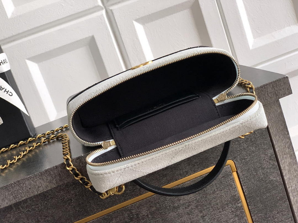Chanel AP5186 26SS Vanity with Chain Suede Calfskin Shiny Lambskin & Gold-Tone Metal White & Black