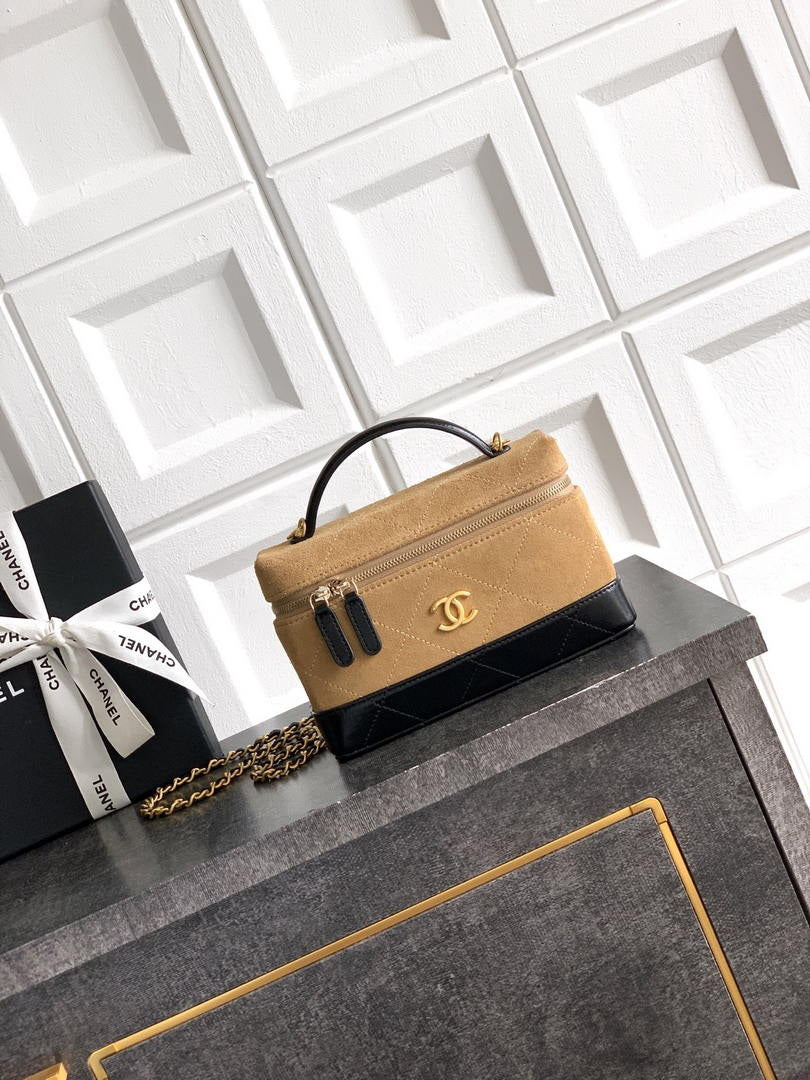 Chanel AP5186 26SS Vanity with Chain Suede Calfskin Shiny Lambskin & Gold-Tone Metal Brown & Black