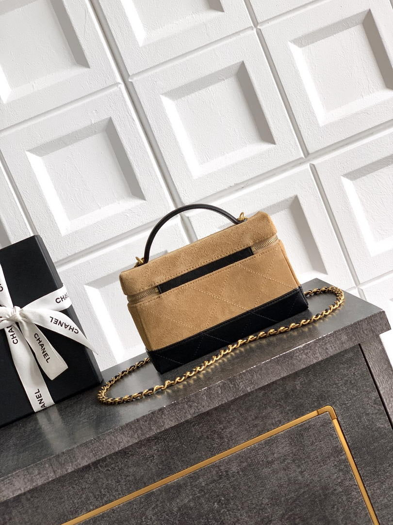 Chanel AP5186 26SS Vanity with Chain Suede Calfskin Shiny Lambskin & Gold-Tone Metal Brown & Black