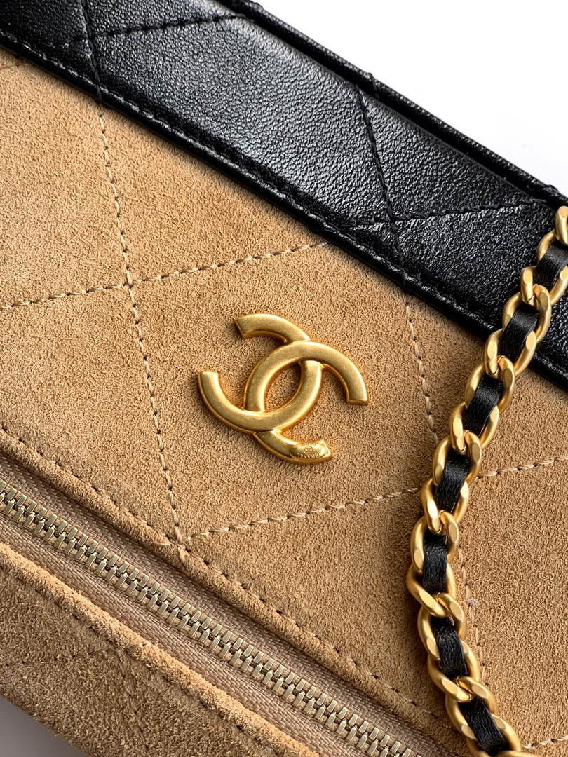 Chanel AP5186 26SS Vanity with Chain Suede Calfskin Shiny Lambskin & Gold-Tone Metal Brown & Black