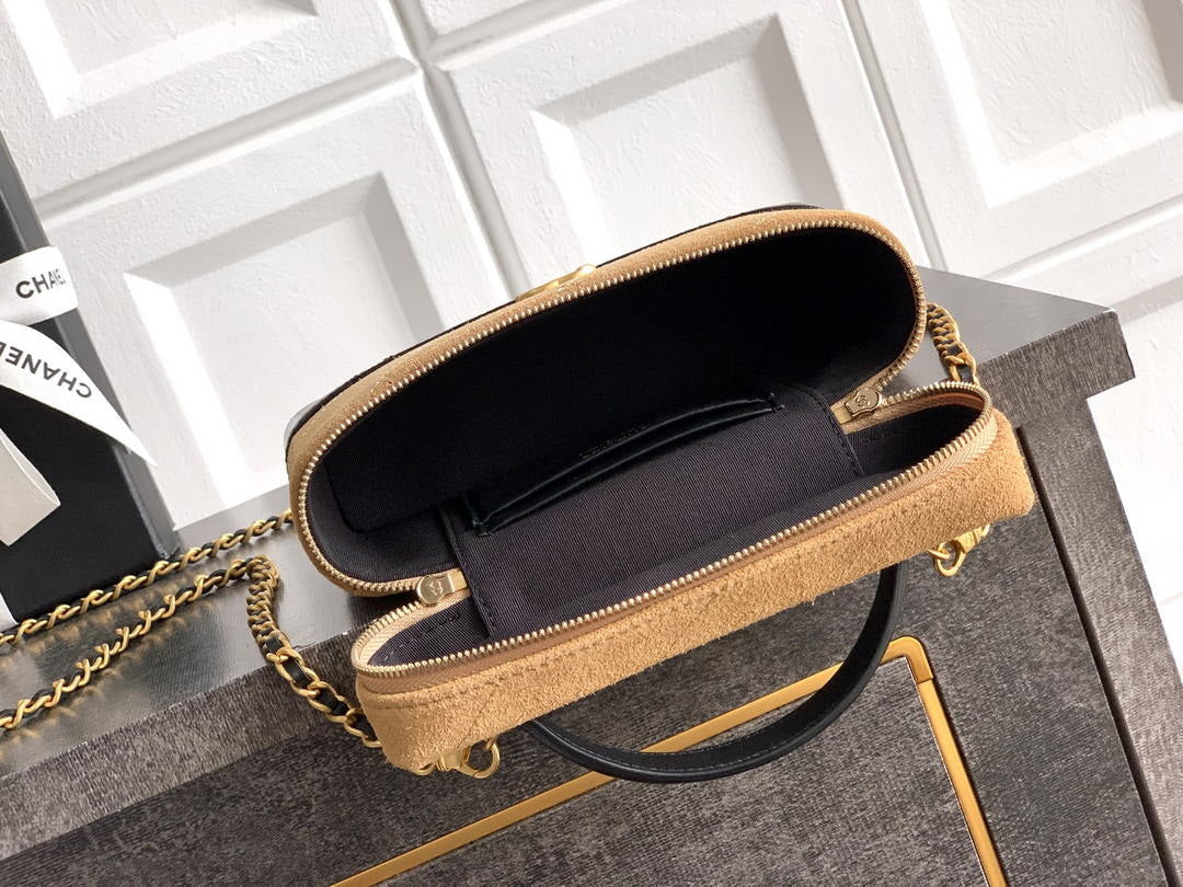Chanel AP5186 26SS Vanity with Chain Suede Calfskin Shiny Lambskin & Gold-Tone Metal Brown & Black