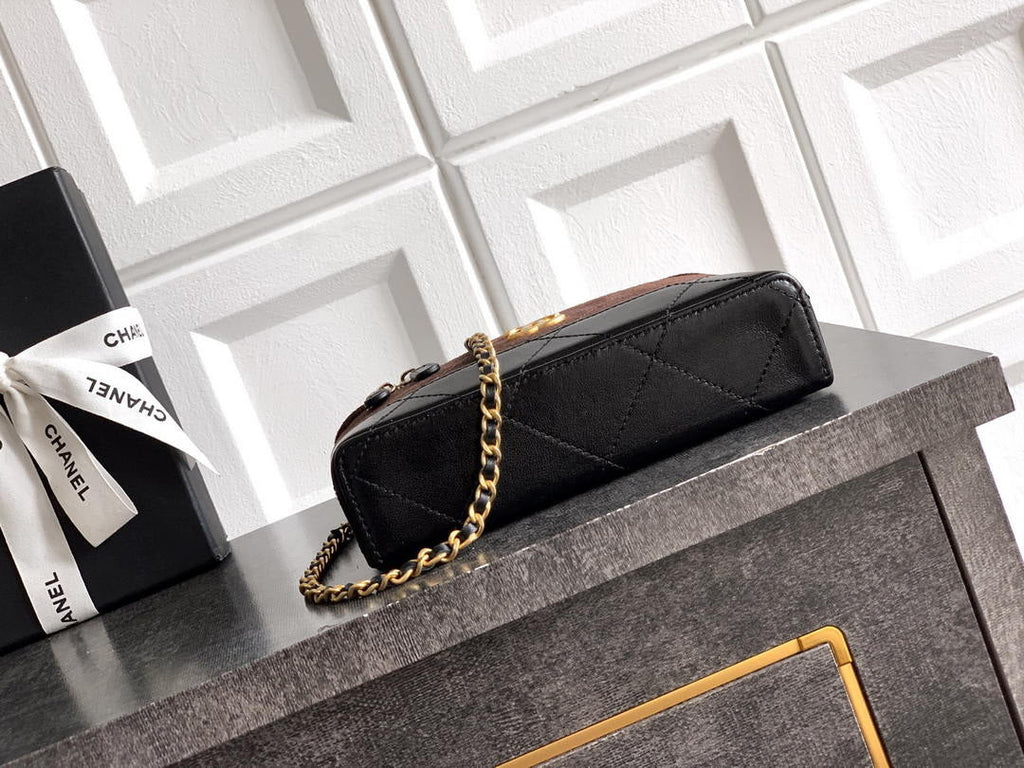 Chanel AP5186 26SS Vanity with Chain Suede Calfskin Shiny Lambskin & Gold-Tone Metal Dark Brown & Black