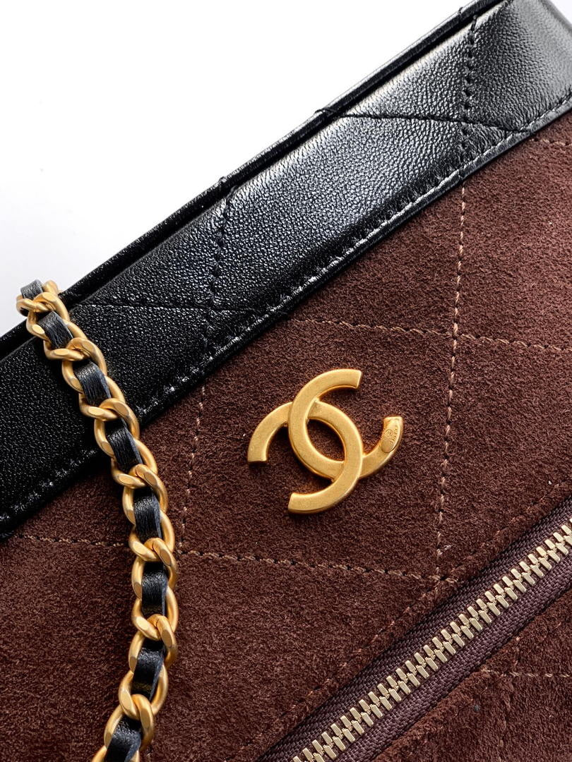 Chanel AP5186 26SS Vanity with Chain Suede Calfskin Shiny Lambskin & Gold-Tone Metal Dark Brown & Black