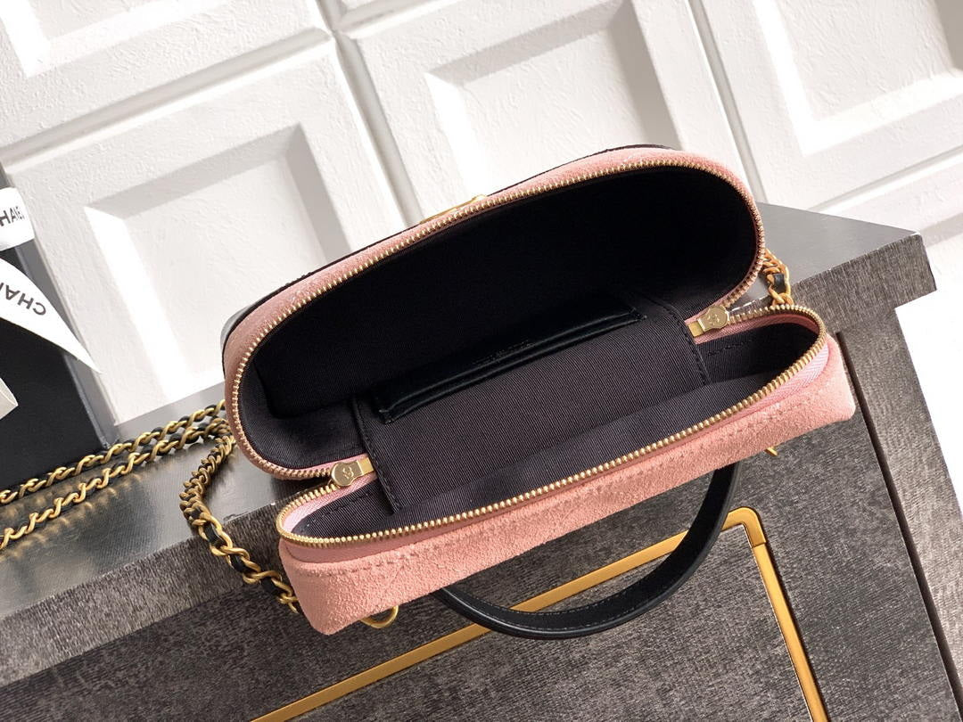 Chanel AP5186 26SS Vanity with Chain Suede Calfskin Shiny Lambskin & Gold-Tone Metal Pink & Black