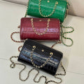 Chanel AP5390 Calfskin Crocodile Embossed Mini Bowling Clutch With Chain Green